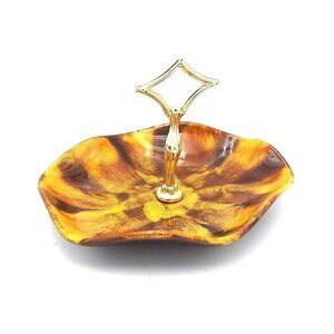 Blue Mountain Pottery BMP Serving Tray Dish Harvest Gold Glazed Handle 1970s Vtg